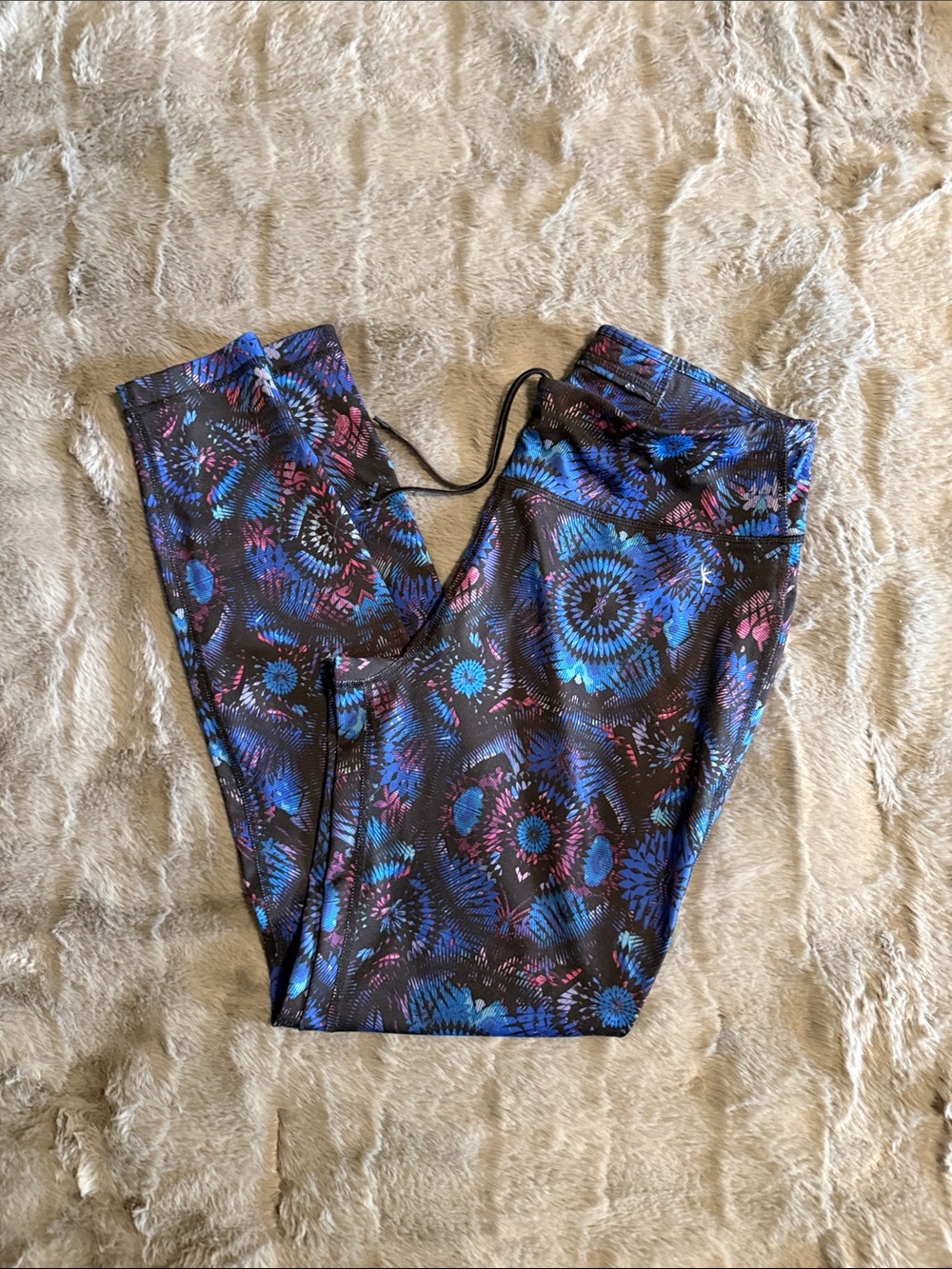 Danskin Black Leggings with Blue and Pink Tie-Dye Floral Print
